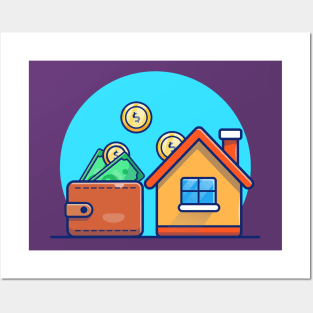 House With Wallet And Money Cartoon Posters and Art